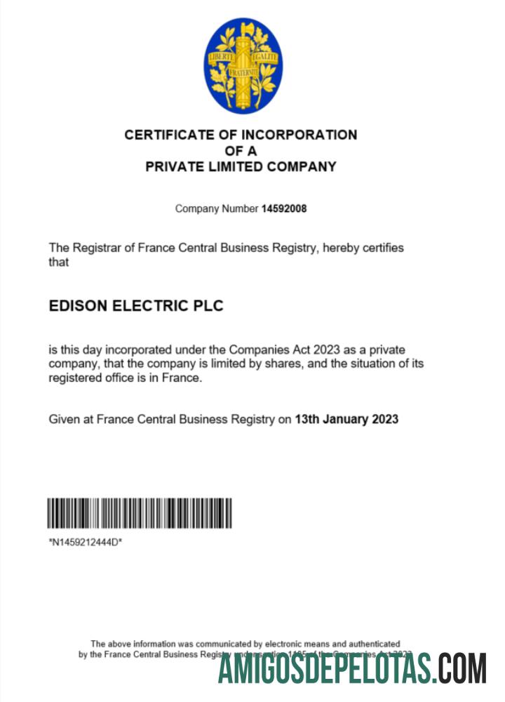 Certificado de registro da França para impressão, modelo Word e PDF